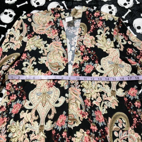 KIM & CO. Dark floral and paisley print open front cardigan ~ MEDIUM sweater - Picture 8 of 15